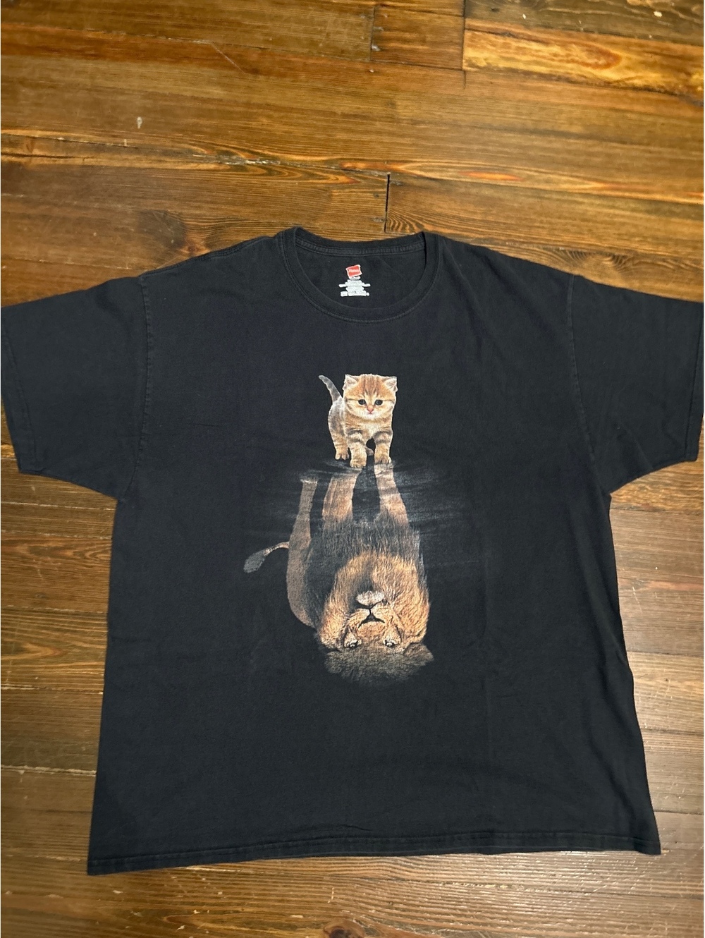 Hanes Tagless Black Cotton T-Shirt with Kitten and Lion Graphic XL